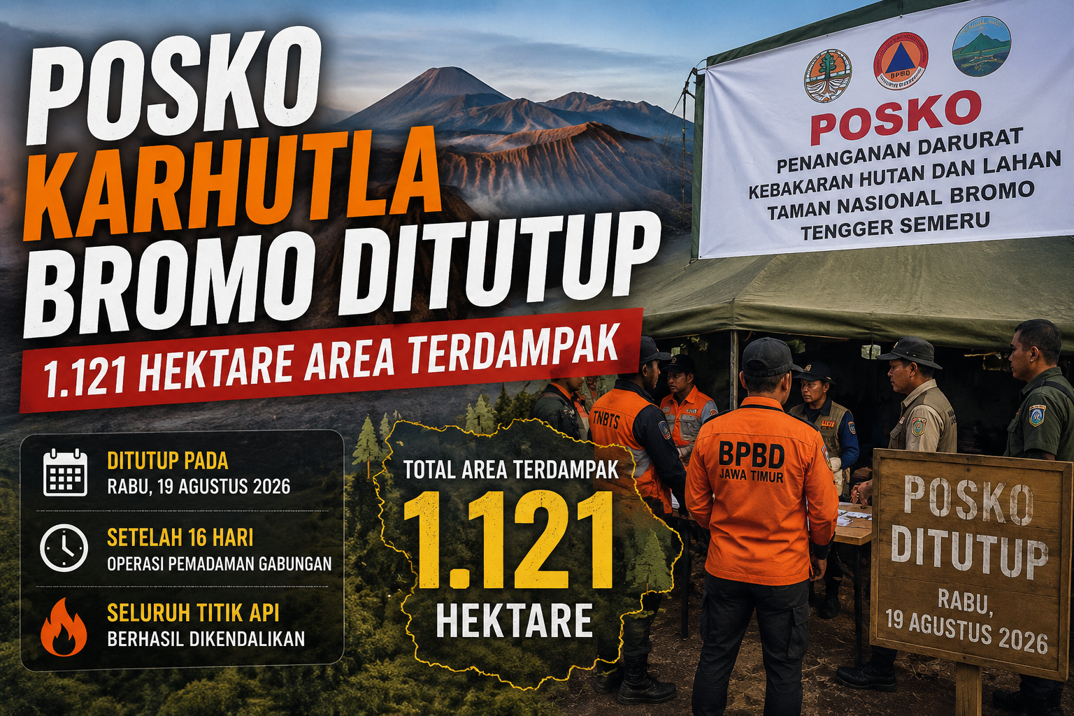 Titik Api Bromo Padam, Posko Karhutla Resmi Ditutup